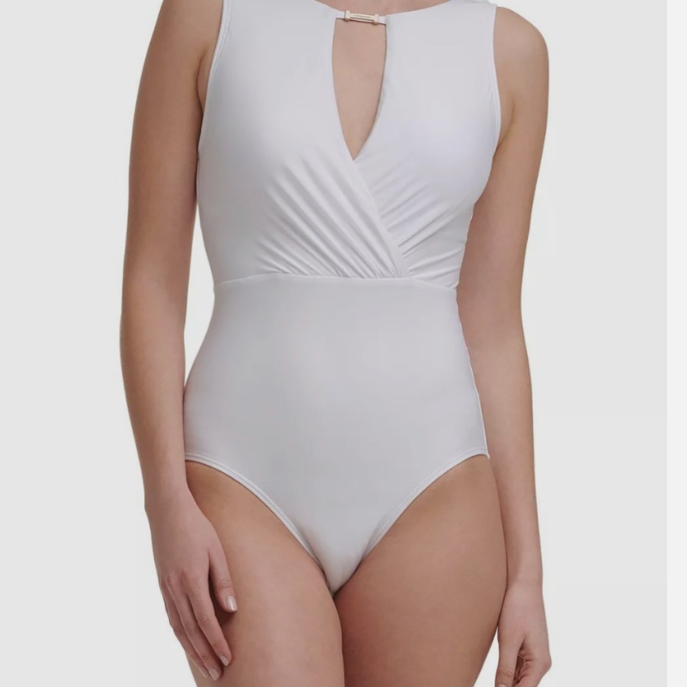 Calvin Klein WHITE High-Neck One-Piece Swimsuit, US 10 NWT